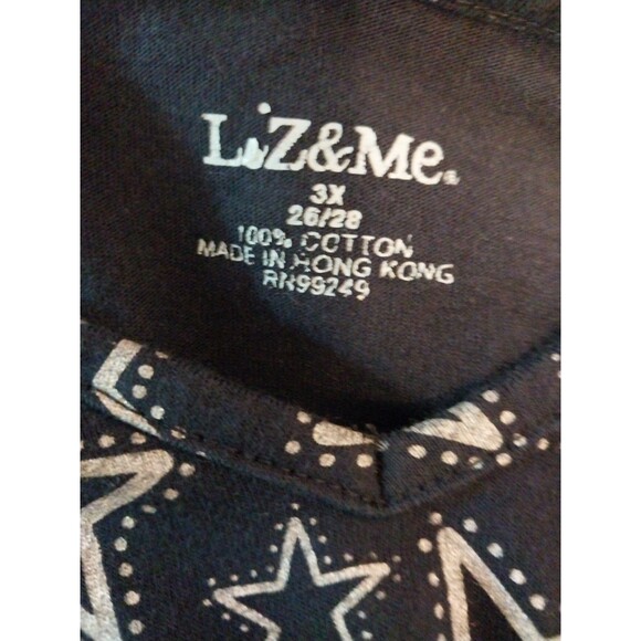 Liz & Me Women's Top 3X Navy Blue Americana Stars 100% Cotton Short Sleeve Tee - Picture 6 of 8